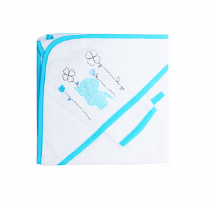 Полотенце-уголок и варежка Elephants из 100% хлопка (Kidboo, 00-0011723 blue)